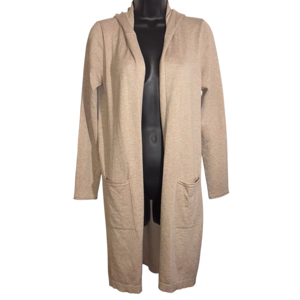 Peyton Primrose Cardigan Long Sleeve Open Front Beige Hooded Women’s Size Small